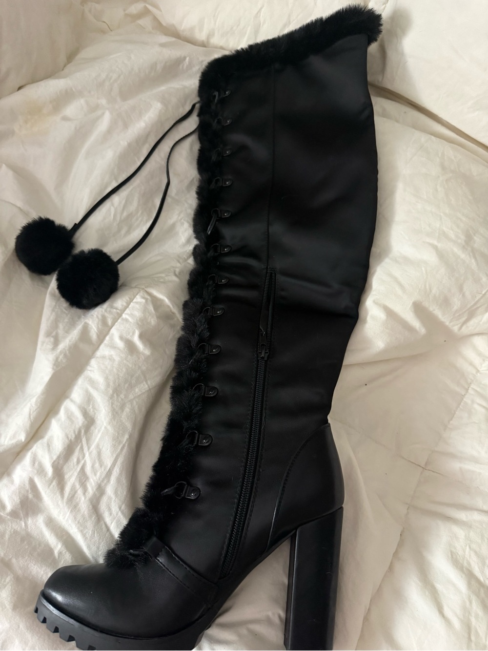 Black Over-the-Knee Boots with Faux Fur